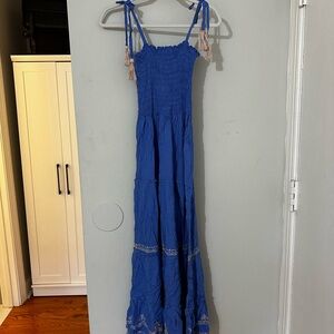 Blue Maxi Dress with Embroidered Details